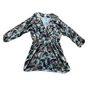 NWOT JOHANNA ORTIZ x HM Floral Roses Bloggers Shirt Dress XL Lined Green Black